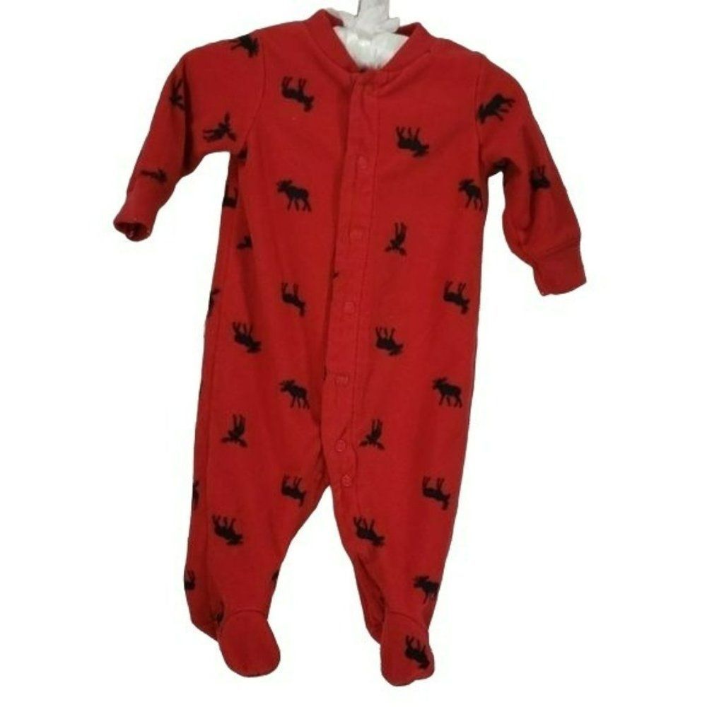 Carter’s Boys Fleece Red Moose Size 3 Months Sleeper Footed